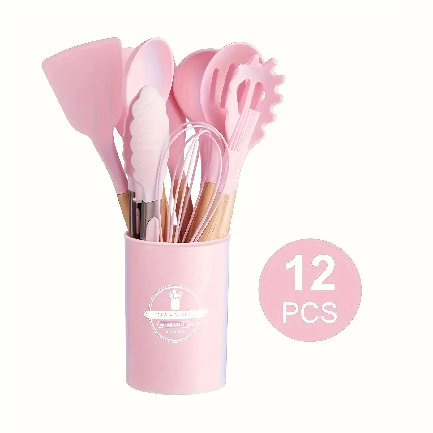 12pcs/set, Silicone Utensil Set, Kitchen Utensil Set, Safety Cooking Utensils Set, Non-Stick Cooking Utensils Set With Wooden Handle, Washable Modern Cookware, Kitchen Stuff, Kitchen Gadgets, Kitchen Essentials, Baking Supplies