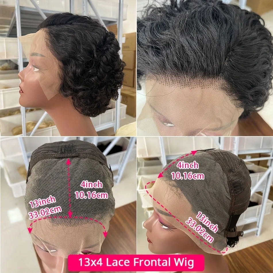 13x4 Pixie Cut Wigs Lace Frontal Human Hair Wigs For Women Deep Curly Short Pixie Cut Wigs For Women 180% Density Black Transparent Lace Wigs Pre Plucked Short Curly Wigs Human Hair
