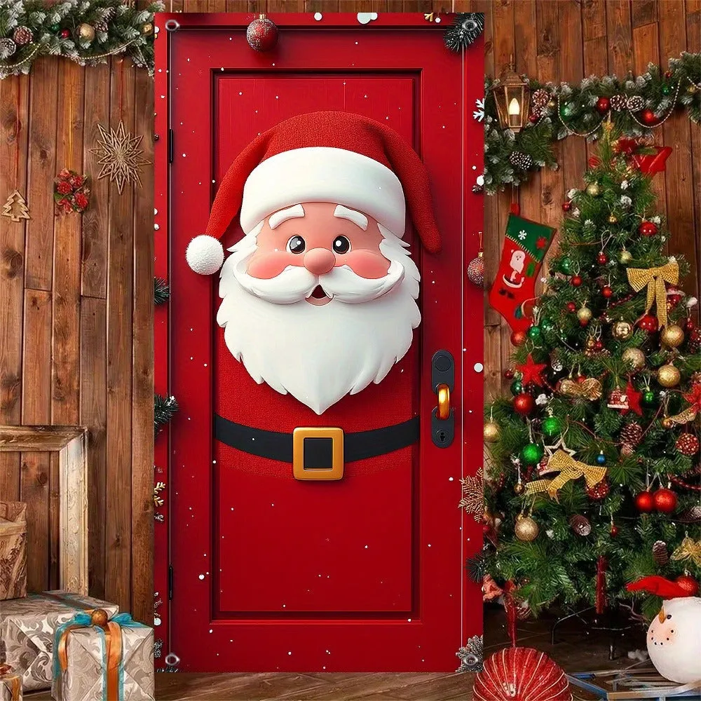 1pc Modern Polyester Santa Claus Door Hanging Banner - 35.4" x 70.9" Festive Holiday Decoration for New Year's Celebration, Indoor Christmas Party Decor, No Power Needed