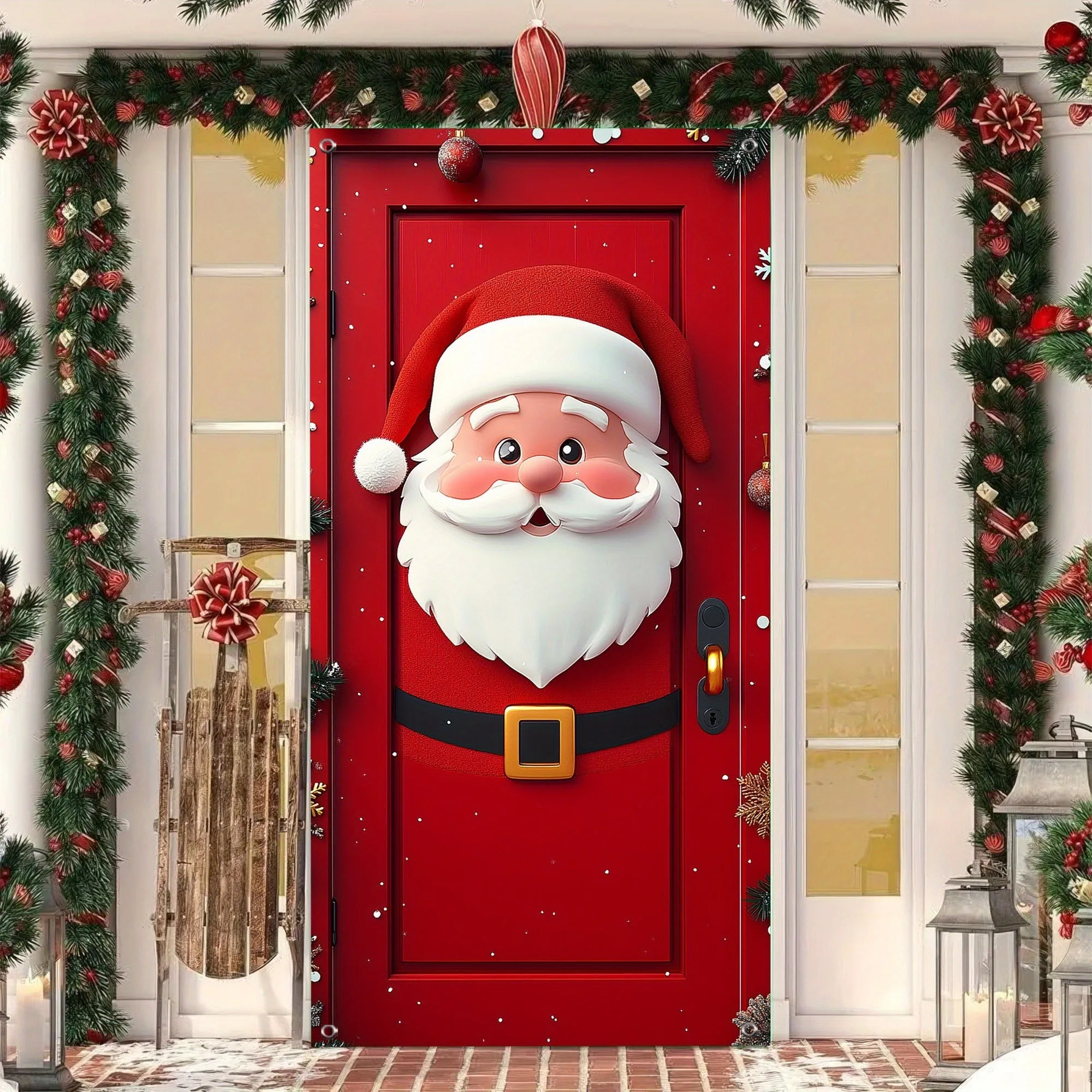 1pc Modern Polyester Santa Claus Door Hanging Banner - 35.4" x 70.9" Festive Holiday Decoration for New Year's Celebration, Indoor Christmas Party Decor, No Power Needed