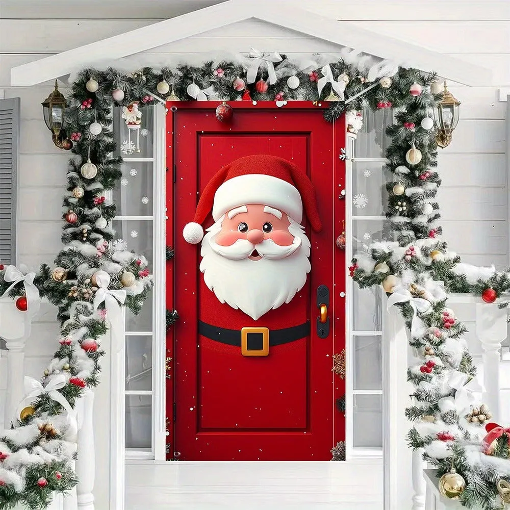 1pc Modern Polyester Santa Claus Door Hanging Banner - 35.4" x 70.9" Festive Holiday Decoration for New Year's Celebration, Indoor Christmas Party Decor, No Power Needed