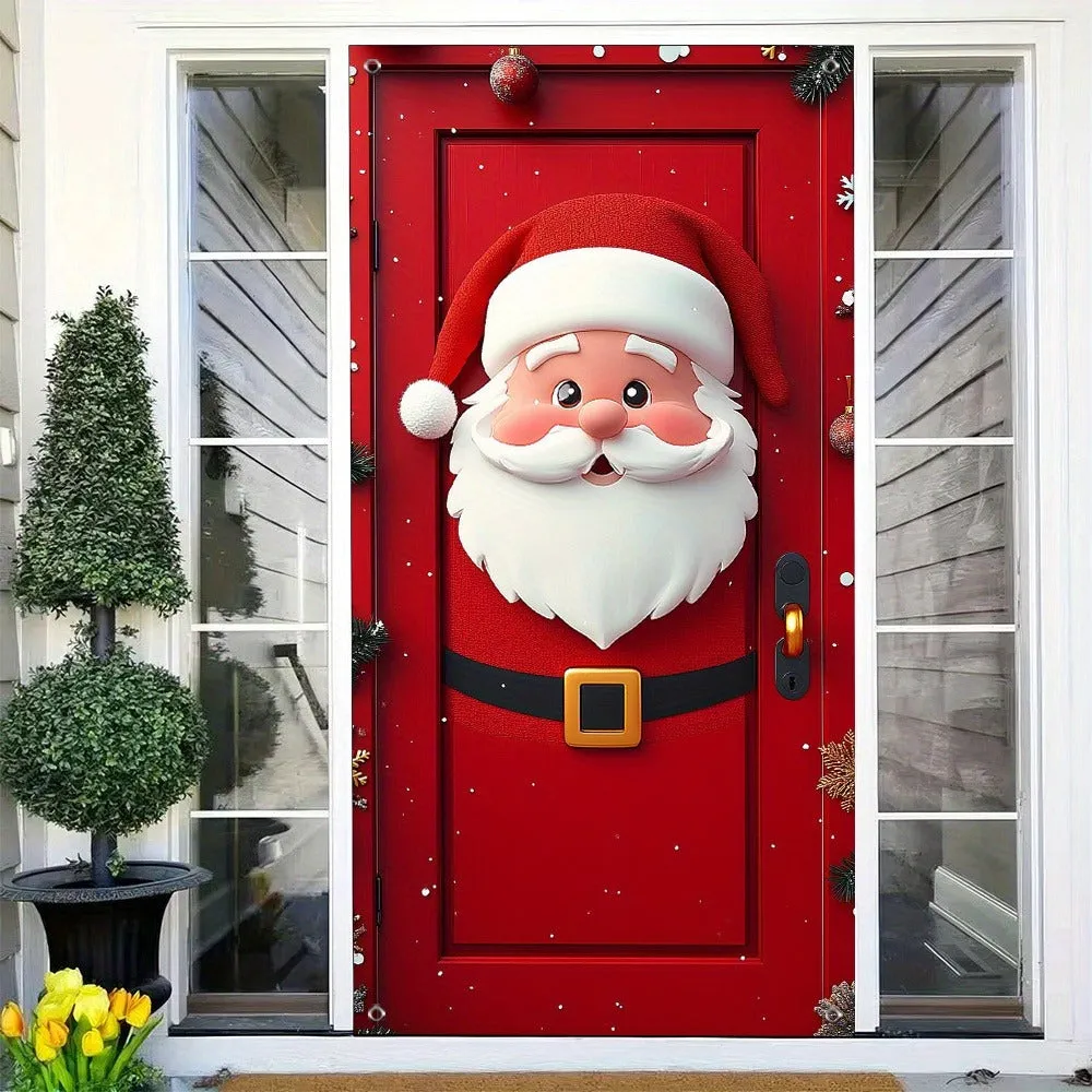 1pc Modern Polyester Santa Claus Door Hanging Banner - 35.4" x 70.9" Festive Holiday Decoration for New Year's Celebration, Indoor Christmas Party Decor, No Power Needed