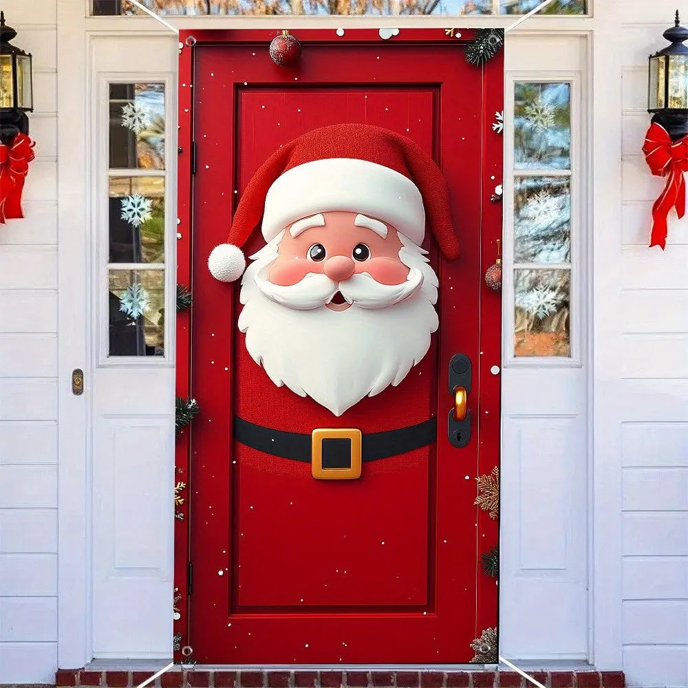 1pc Modern Polyester Santa Claus Door Hanging Banner - 35.4" x 70.9" Festive Holiday Decoration for New Year's Celebration, Indoor Christmas Party Decor, No Power Needed