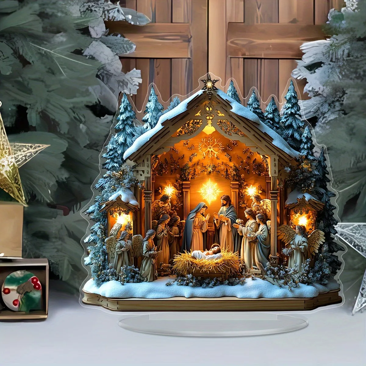 1pc Nativity Scene Acrylic Display Plaque with Stand - Perfect for Office Desk, Living Room Decor | Ideal Birthday & Christmas Gift for Friends | Versatile Religious Theme Home Decoration