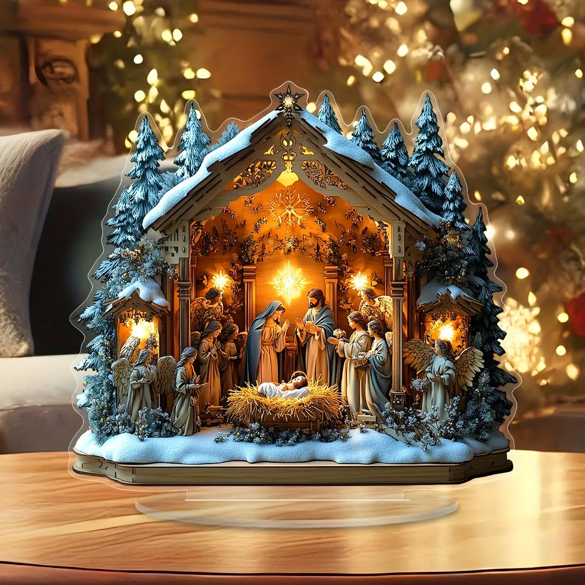 1pc Nativity Scene Acrylic Display Plaque with Stand - Perfect for Office Desk, Living Room Decor | Ideal Birthday & Christmas Gift for Friends | Versatile Religious Theme Home Decoration