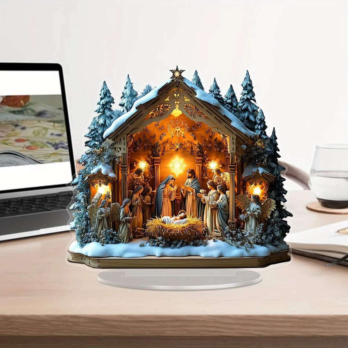 1pc Nativity Scene Acrylic Display Plaque with Stand - Perfect for Office Desk, Living Room Decor | Ideal Birthday & Christmas Gift for Friends | Versatile Religious Theme Home Decoration