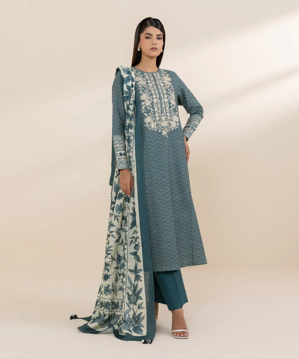 2 Piece - Embroidered Khaddar Suit