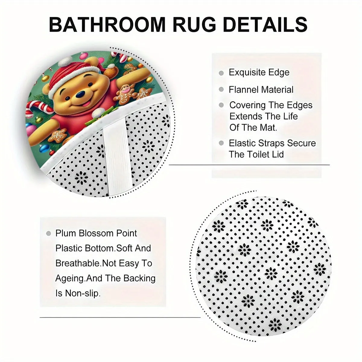 4-Piece Christmas Bathroom Set with Non-Slip Rugs, Toilet Lid Cover, and Bath Mat - Waterproof Polyester Fabric, Festive Plush Toy & Blanket Decorations, Includes 12 Hooks for Easy Installation