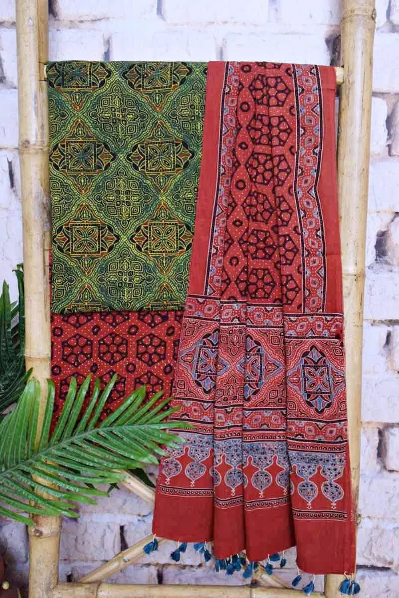 Ajrakh Triple Block Cotton Suit