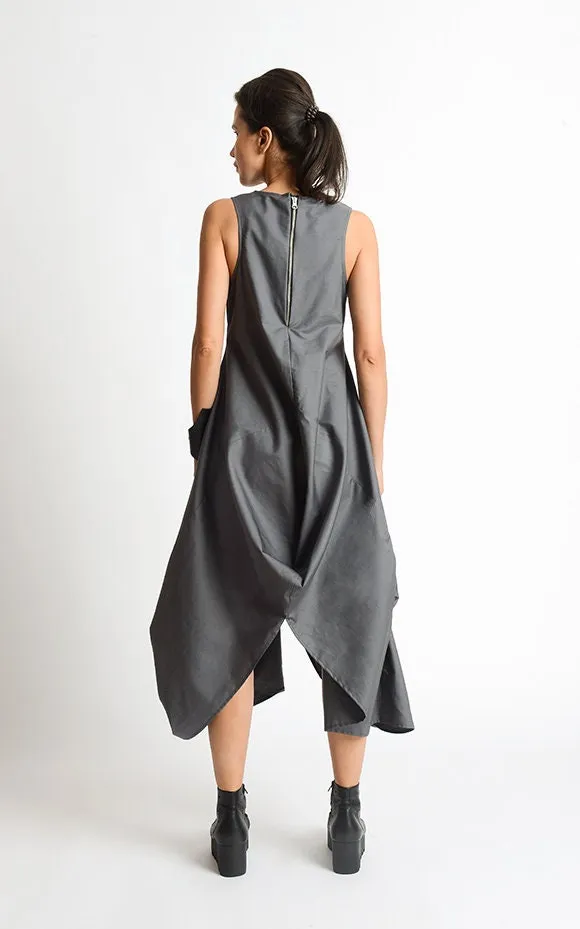 Elegant Asymmetric Sleeveless Dress in Chic Gray