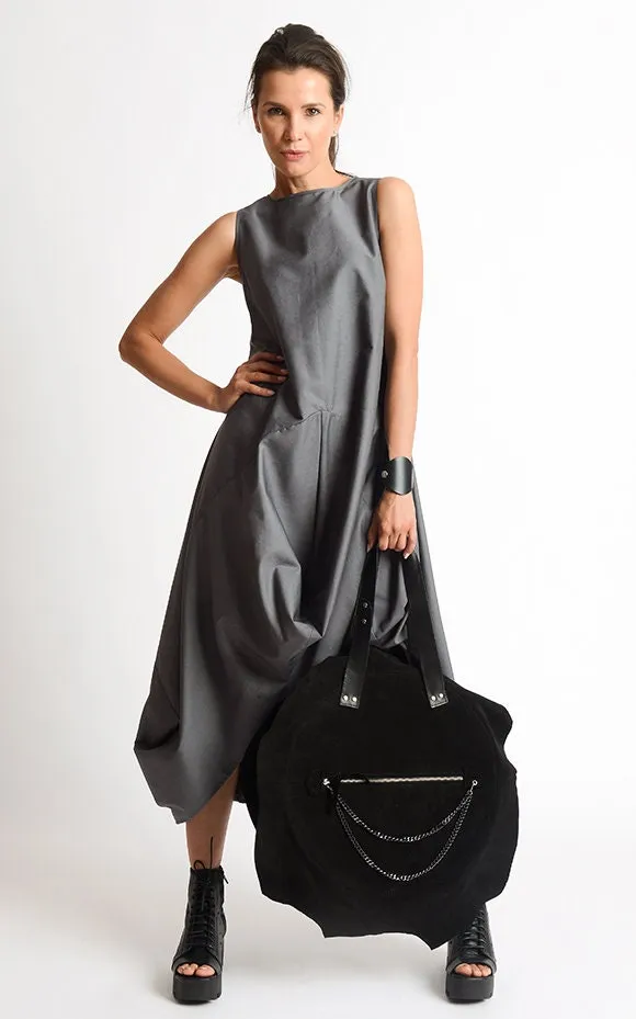 Elegant Asymmetric Sleeveless Dress in Chic Gray