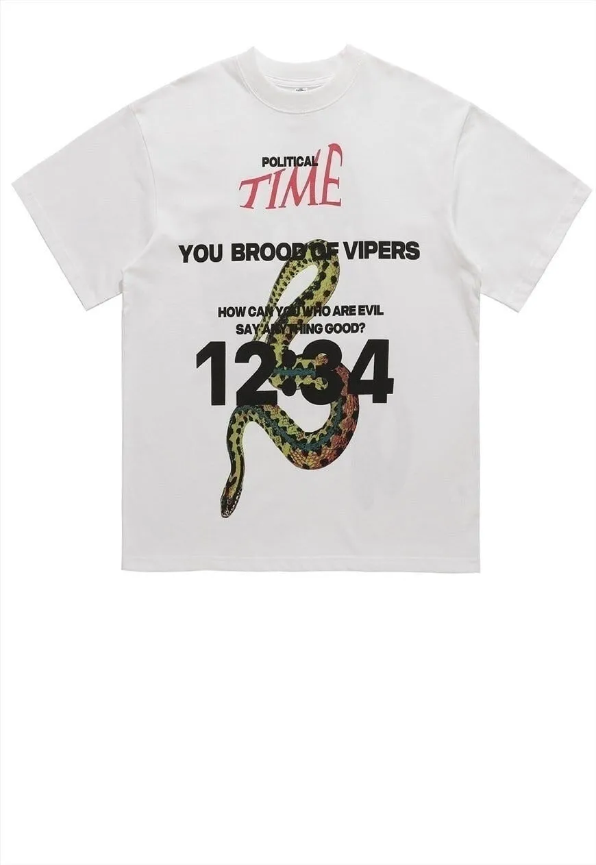 Bible print t-shirt snake print tee retro punk top in white