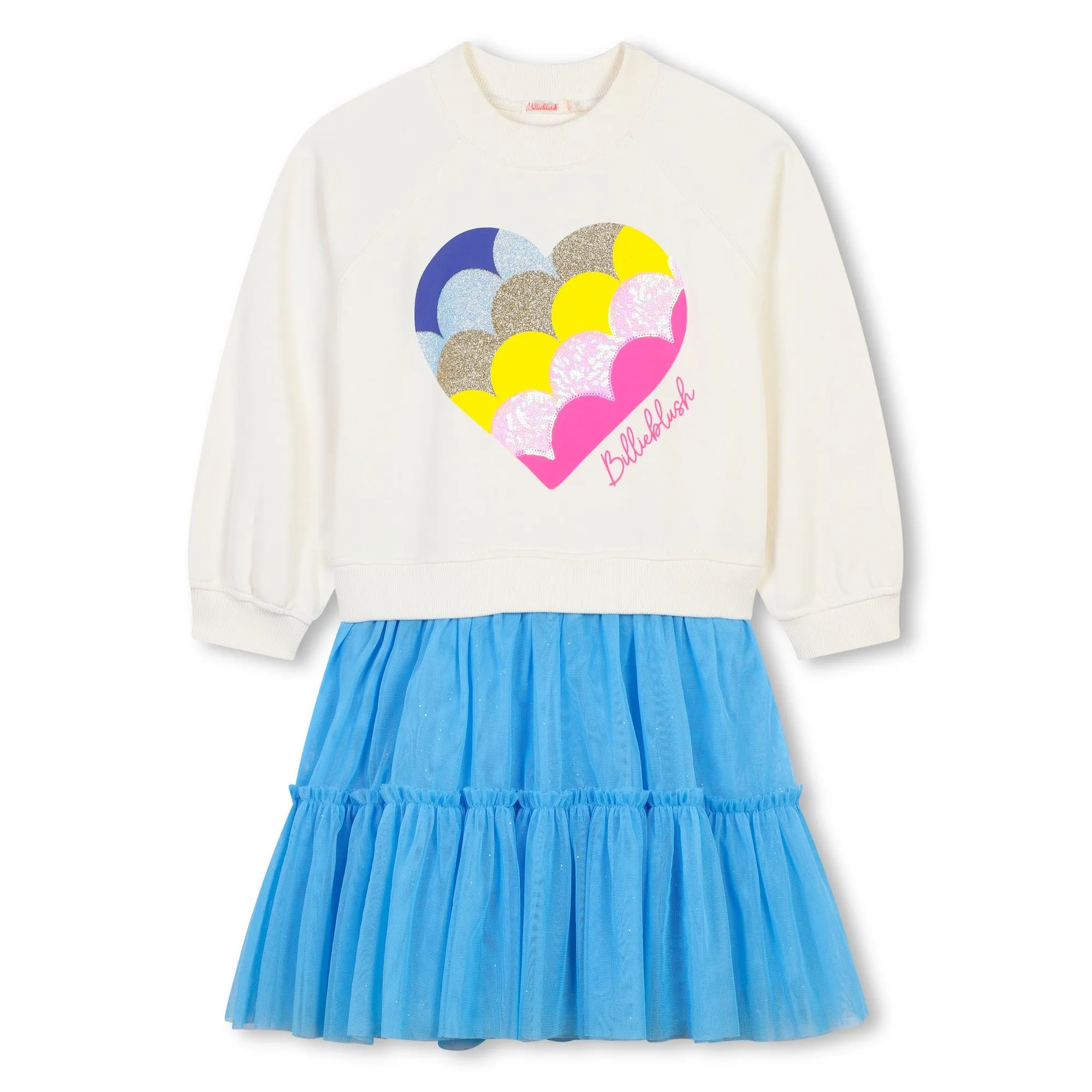 Billieblush Girls Ivory Heart & Blue Tulle Dress