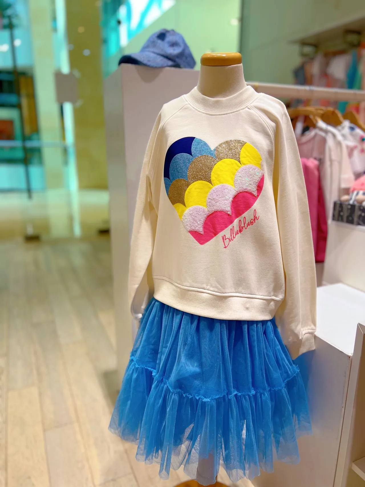 Billieblush Girls Ivory Heart & Blue Tulle Dress