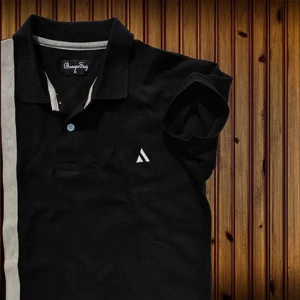 Black & blue with Melange vertical stripe Polo T-Shirt