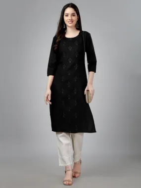 Black Heavy Cotton Magic Slub With Casual Embroidery Kurti