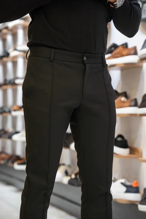 Black Slim Fit Striped Pants for Men | GentWith