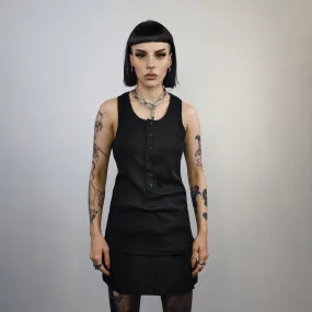Button up sleeveless vest t-shirt Gothic tank top grunge crew neck tee rocker surfer vest
