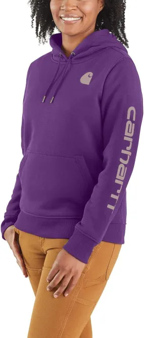 Carhartt Womens Purple Relaxed Fit Midweight Graphic Sweatshirt with Logo Sleeve