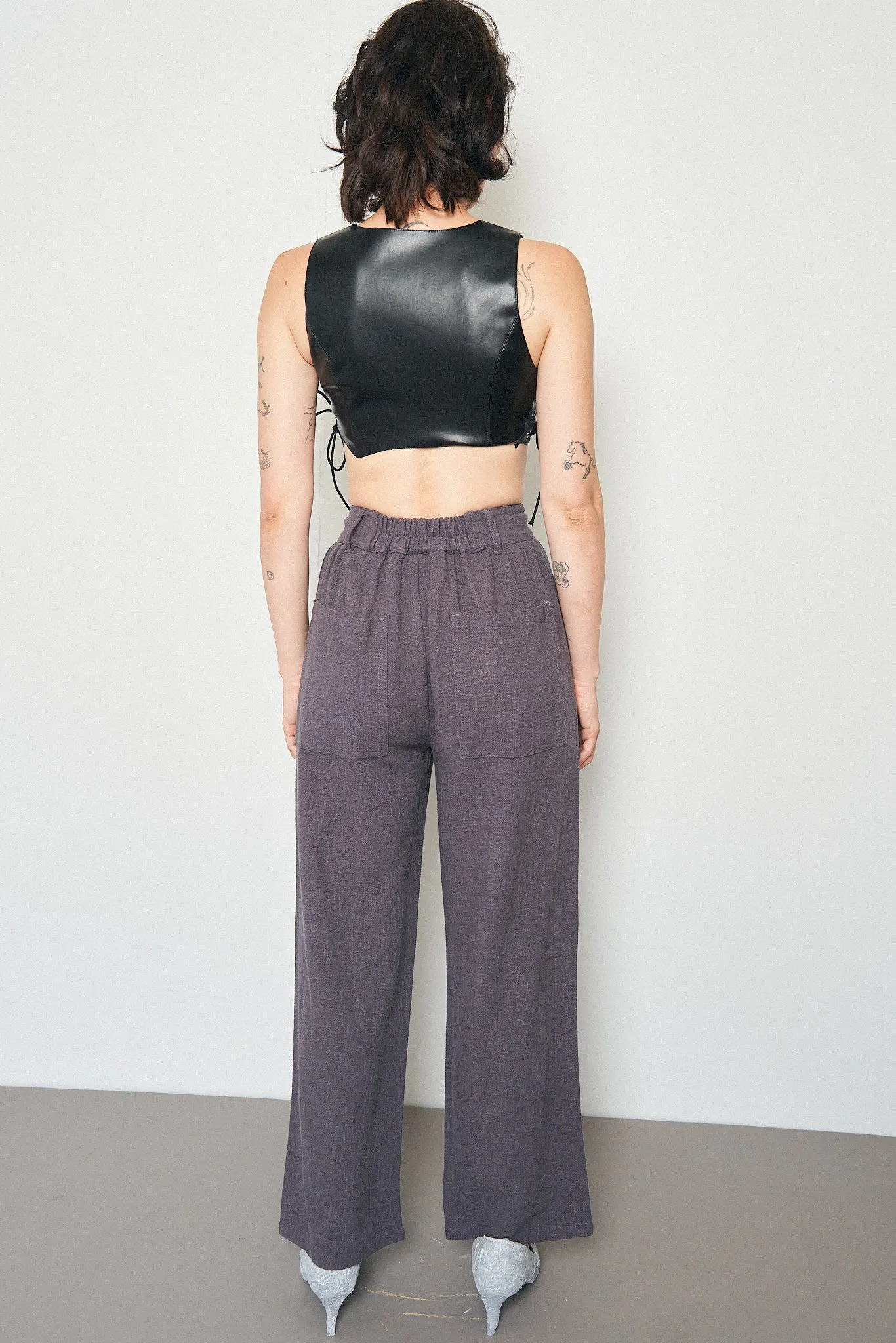 Charcoal Linen Straight Leg Trousers