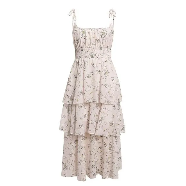 Chiffon Floral Summer Sexy Spaghetti Strap Cake Boho Beach Casual Flowy Dress