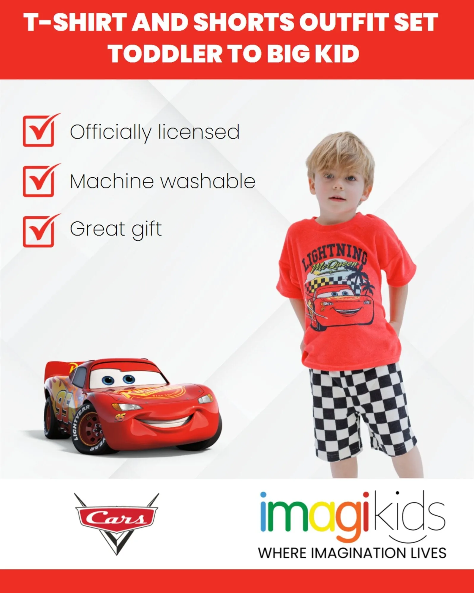 Disney Cars Lightning McQueen T-Shirt and Shorts Outfit Set