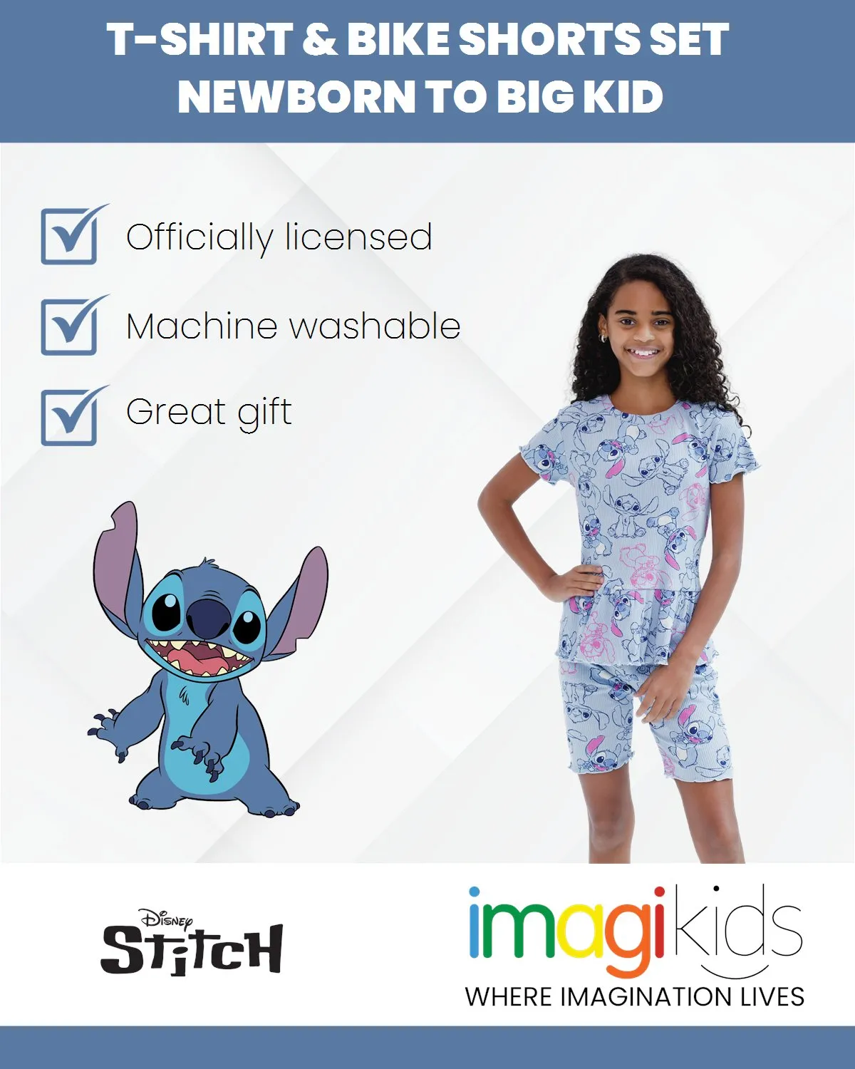 Disney Lilo & Stitch Stitch Tunic Peplum T-Shirt and Bike Shorts Outfit Set