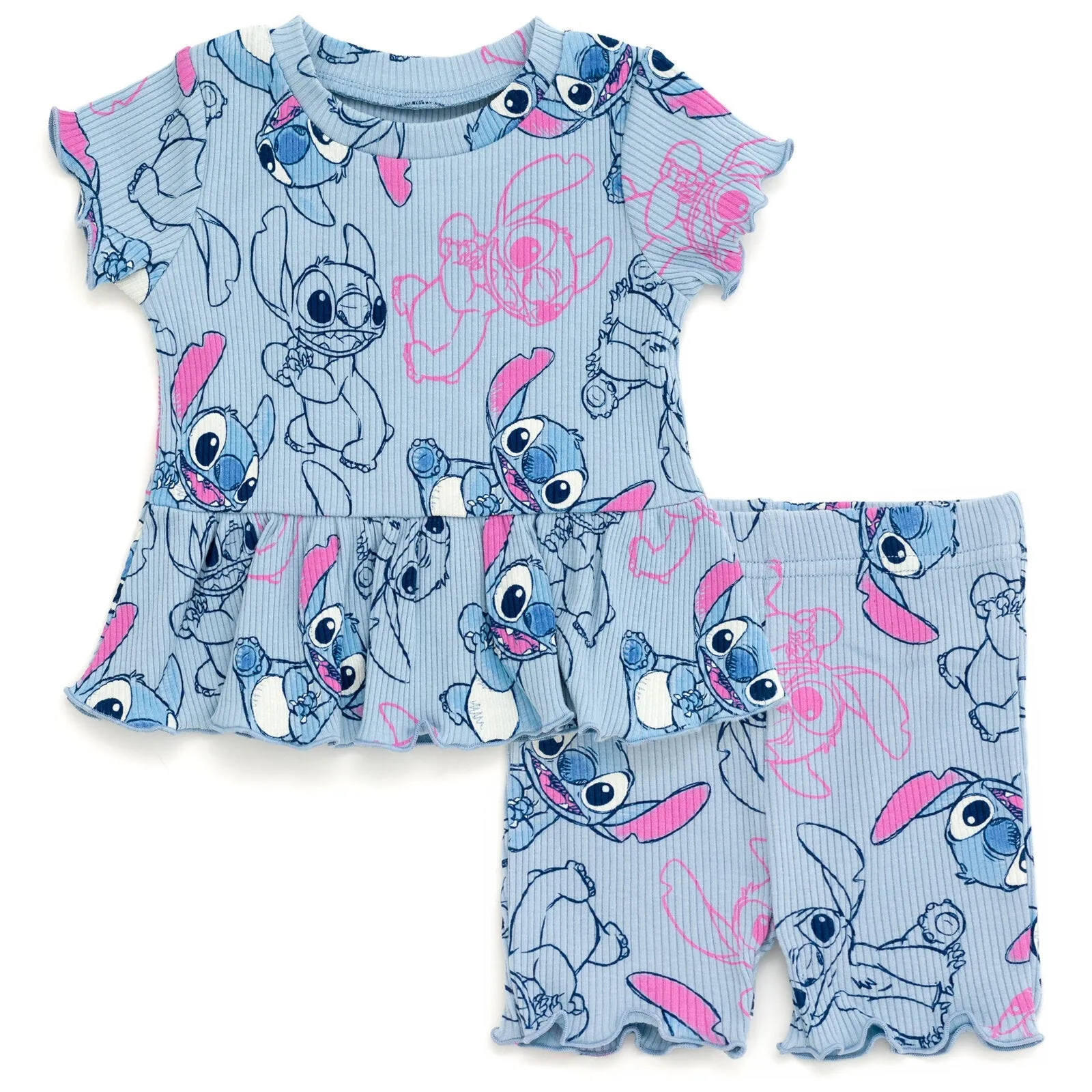 Disney Lilo & Stitch Stitch Tunic Peplum T-Shirt and Bike Shorts Outfit Set