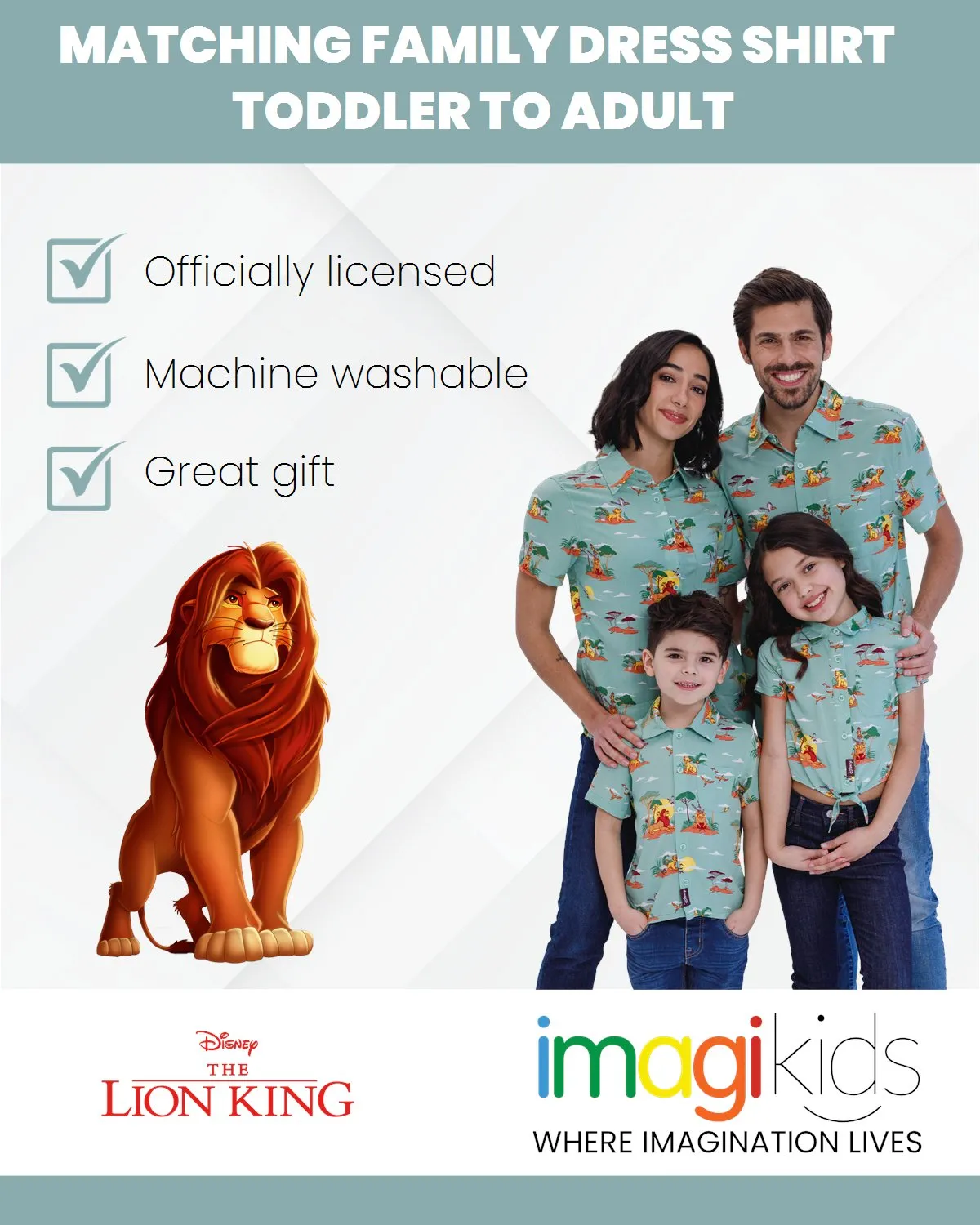 Disney Lion King Matching Family Hawaiian Button Down Dress Shirt