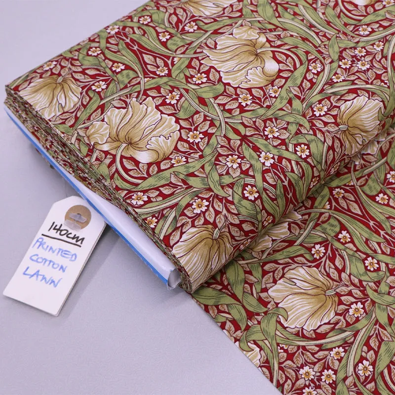 Dressmaking Floral Cotton Lawn - Rosemary - Red
