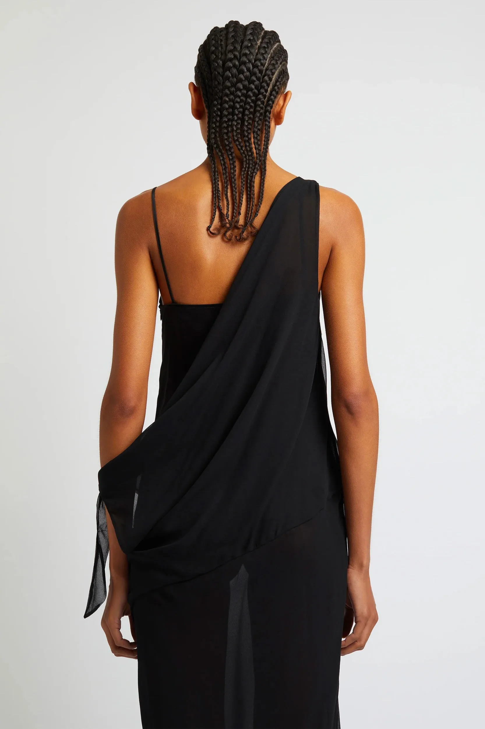 Drifted Silk Side Tie Dress in Black