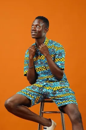 Easy On The Eye Blue African Print Short Sleeve Shirt