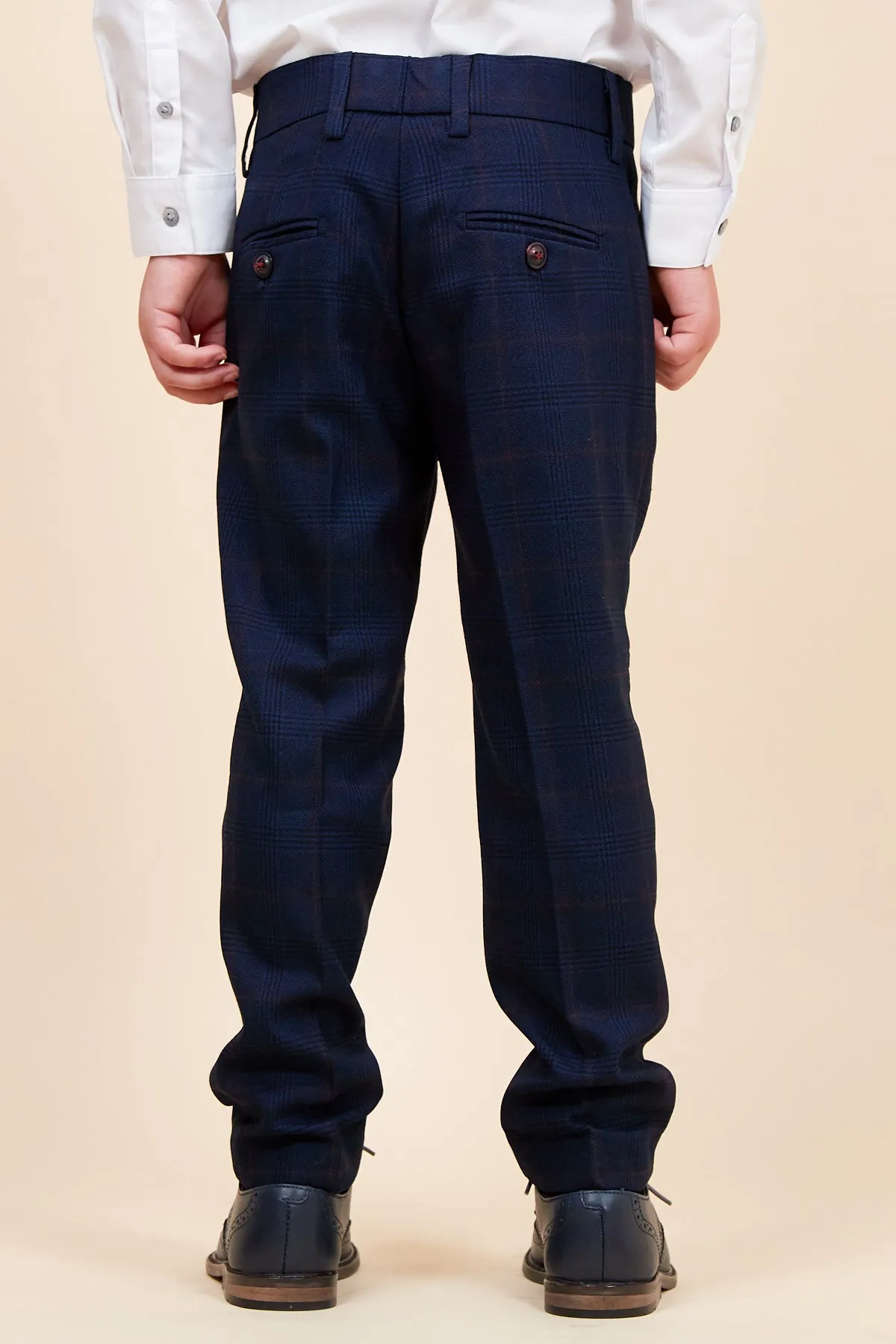EDINSON - Children's Navy Wine Check Print Three Piece Suit