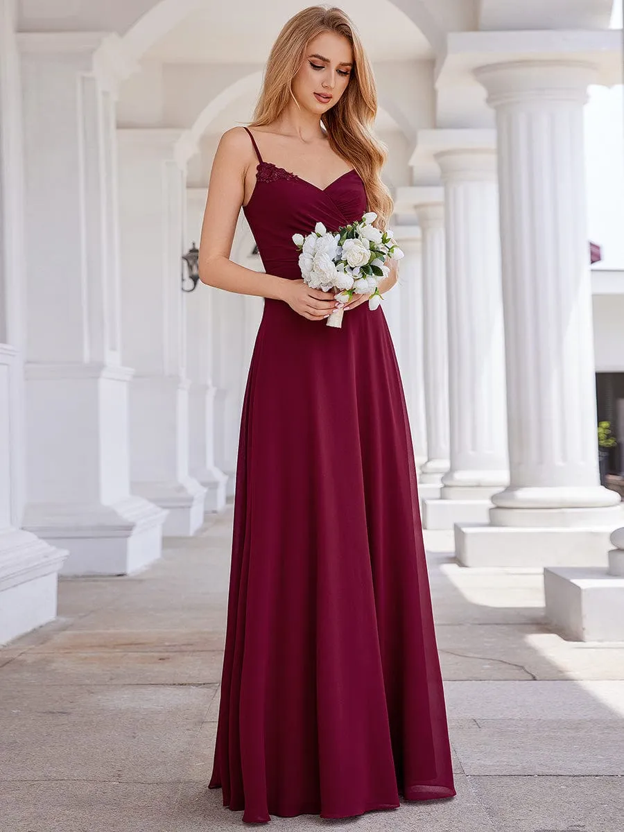 Elegant A-Line Applique Waist Sleeveless Bridesmaid Dress with V-Neck