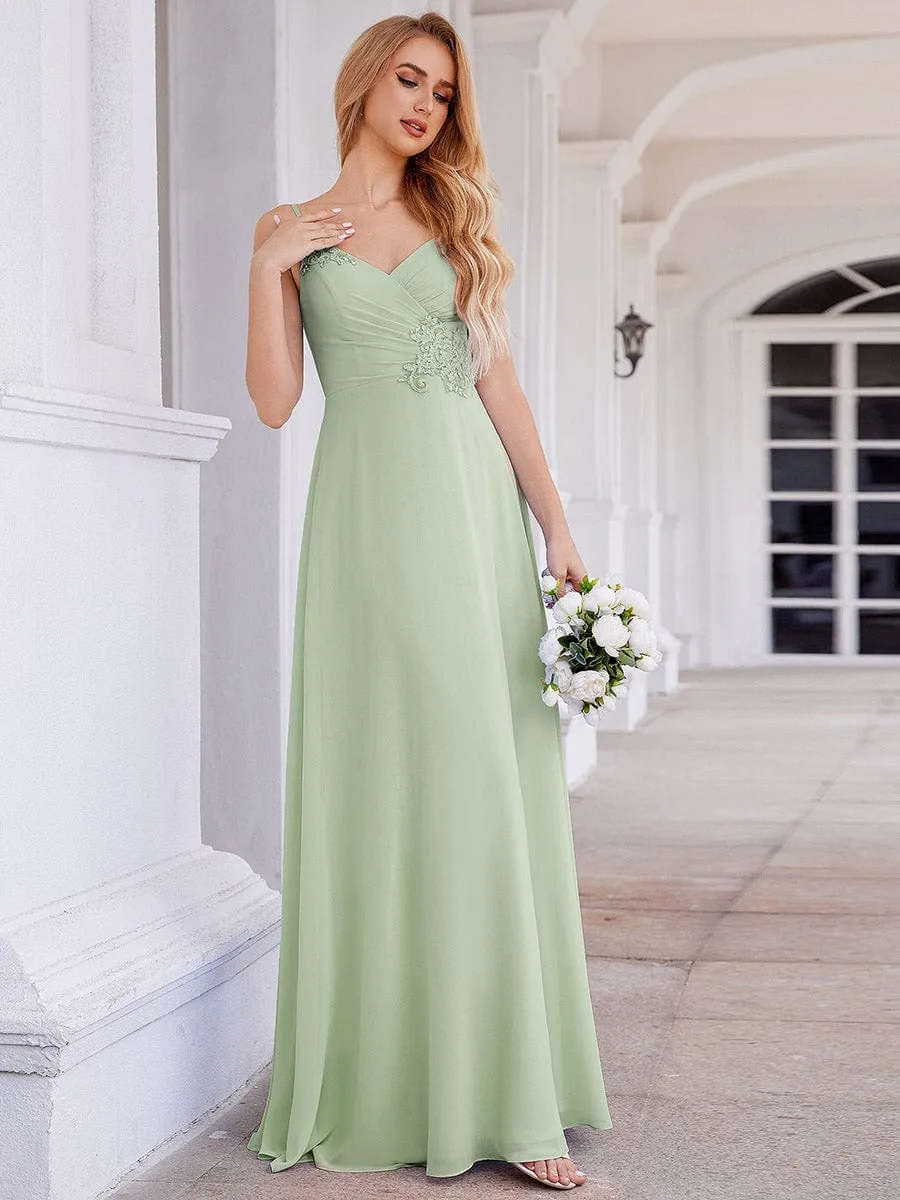 Elegant A-Line Applique Waist Sleeveless Bridesmaid Dress with V-Neck