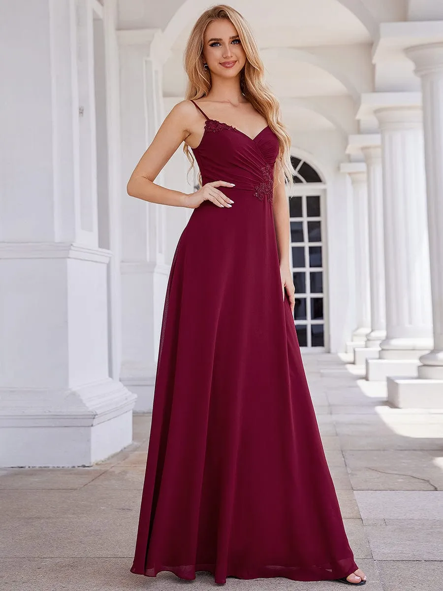 Elegant A-Line Applique Waist Sleeveless Bridesmaid Dress with V-Neck