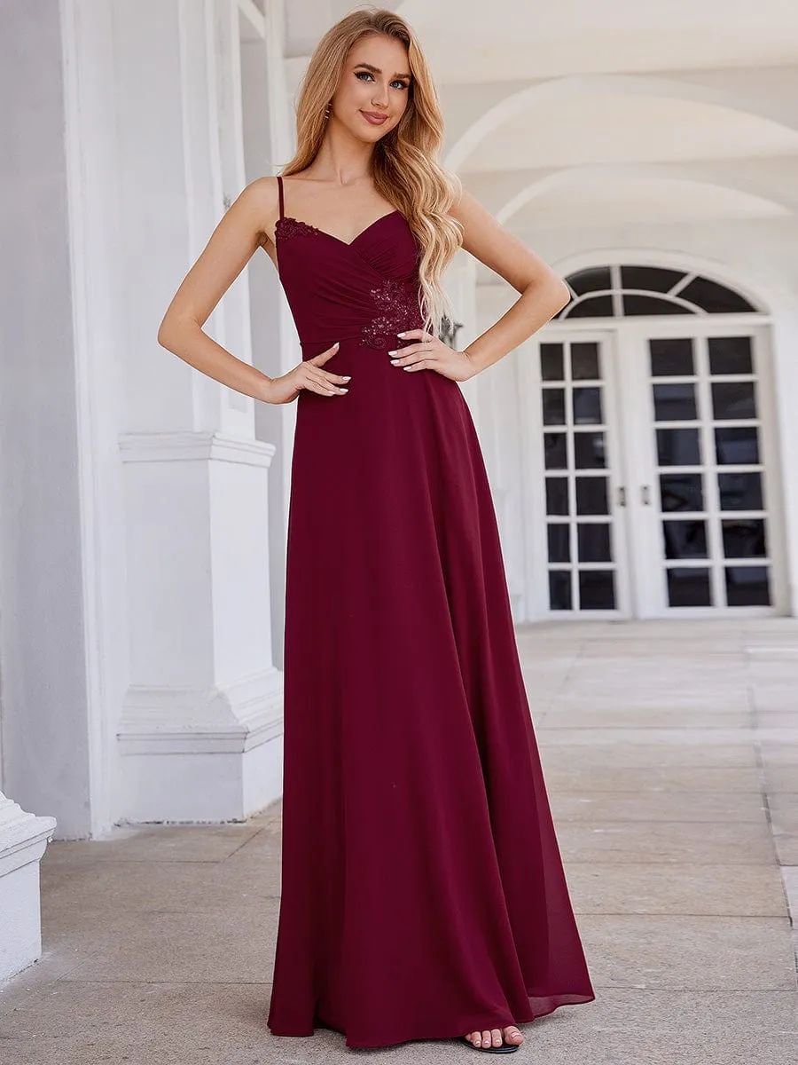 Elegant A-Line Applique Waist Sleeveless Bridesmaid Dress with V-Neck