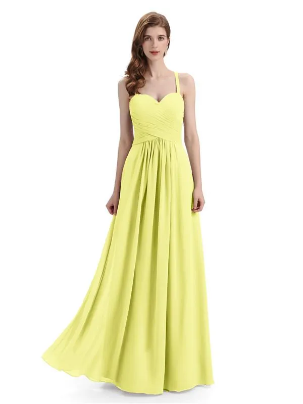 Elegant Spaghetti Strap Sweetheart Floor Length Bridesmaid Dresses