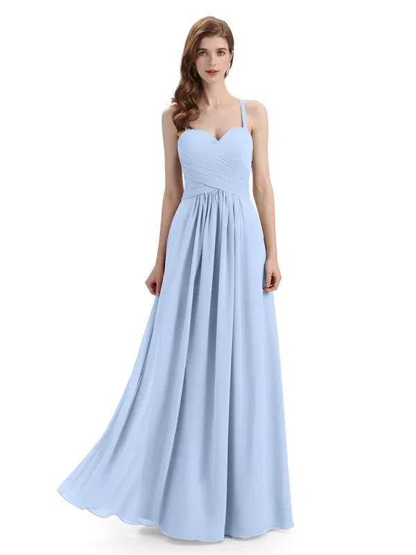 Elegant Spaghetti Strap Sweetheart Floor Length Bridesmaid Dresses