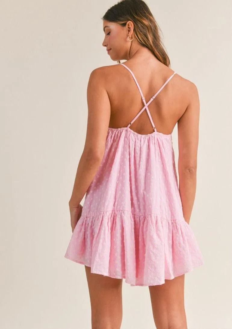 Embroidered Mini Dress Lily in Pink