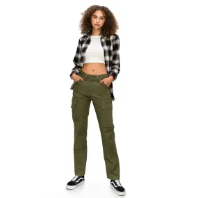 High Rise Slim Fit Cargo Work Pants - Olive