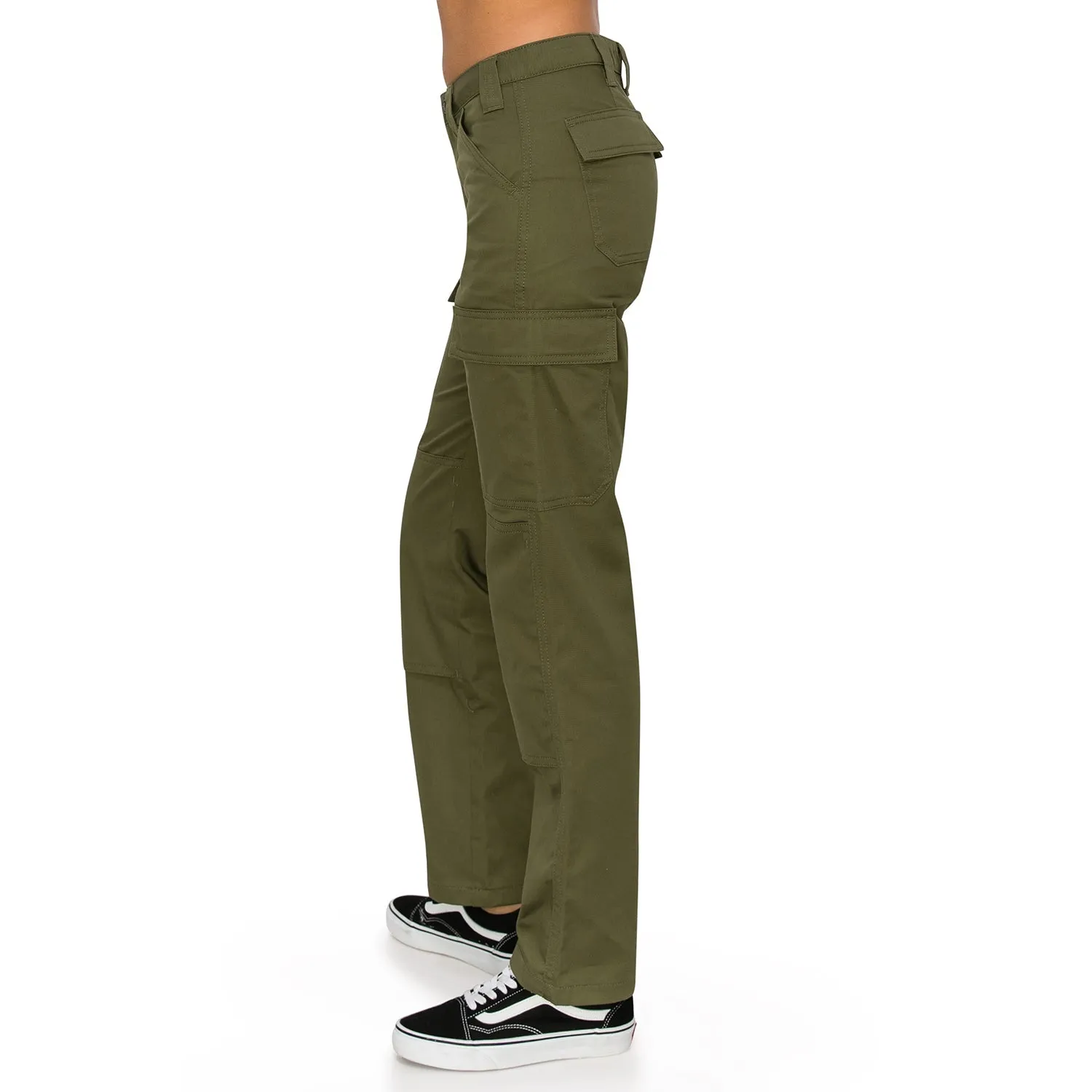 High Rise Slim Fit Cargo Work Pants - Olive
