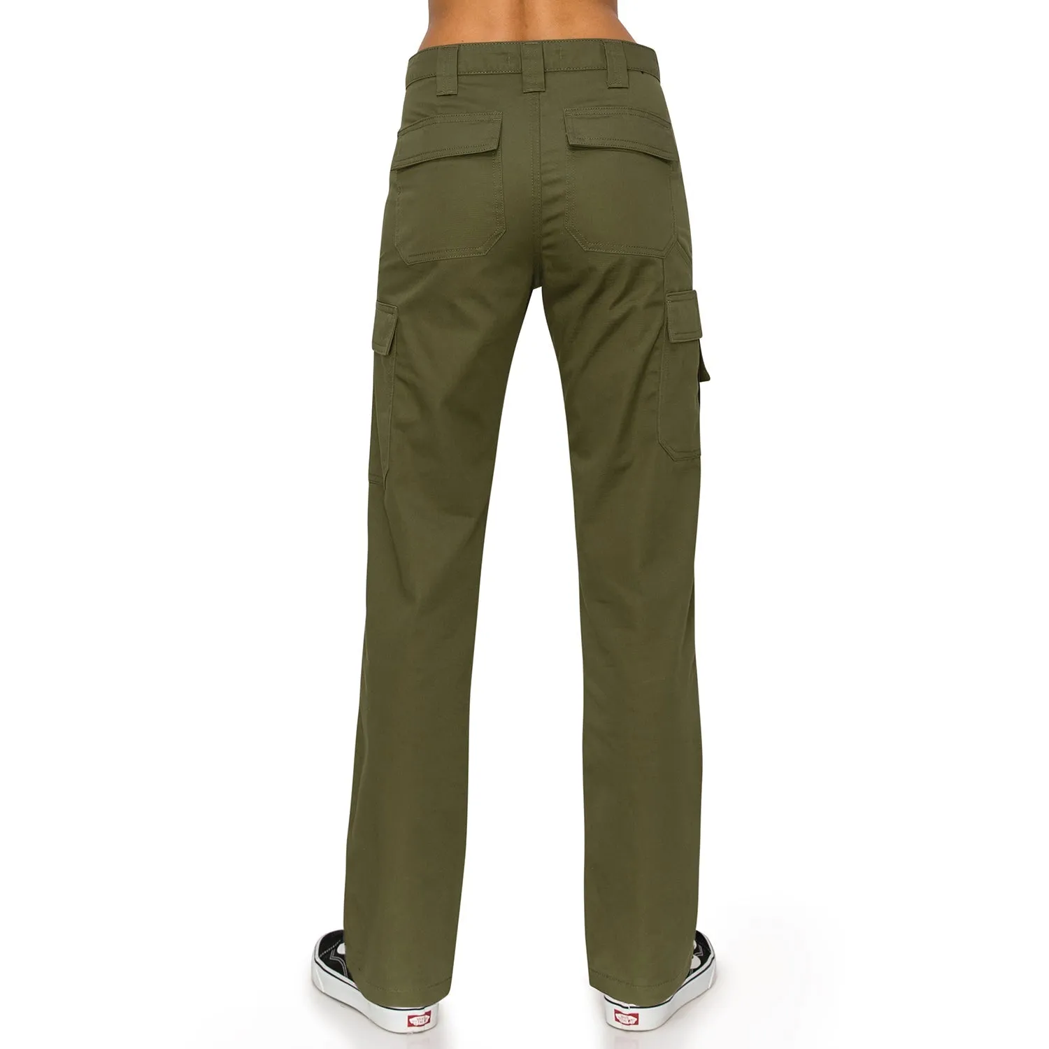 High Rise Slim Fit Cargo Work Pants - Olive