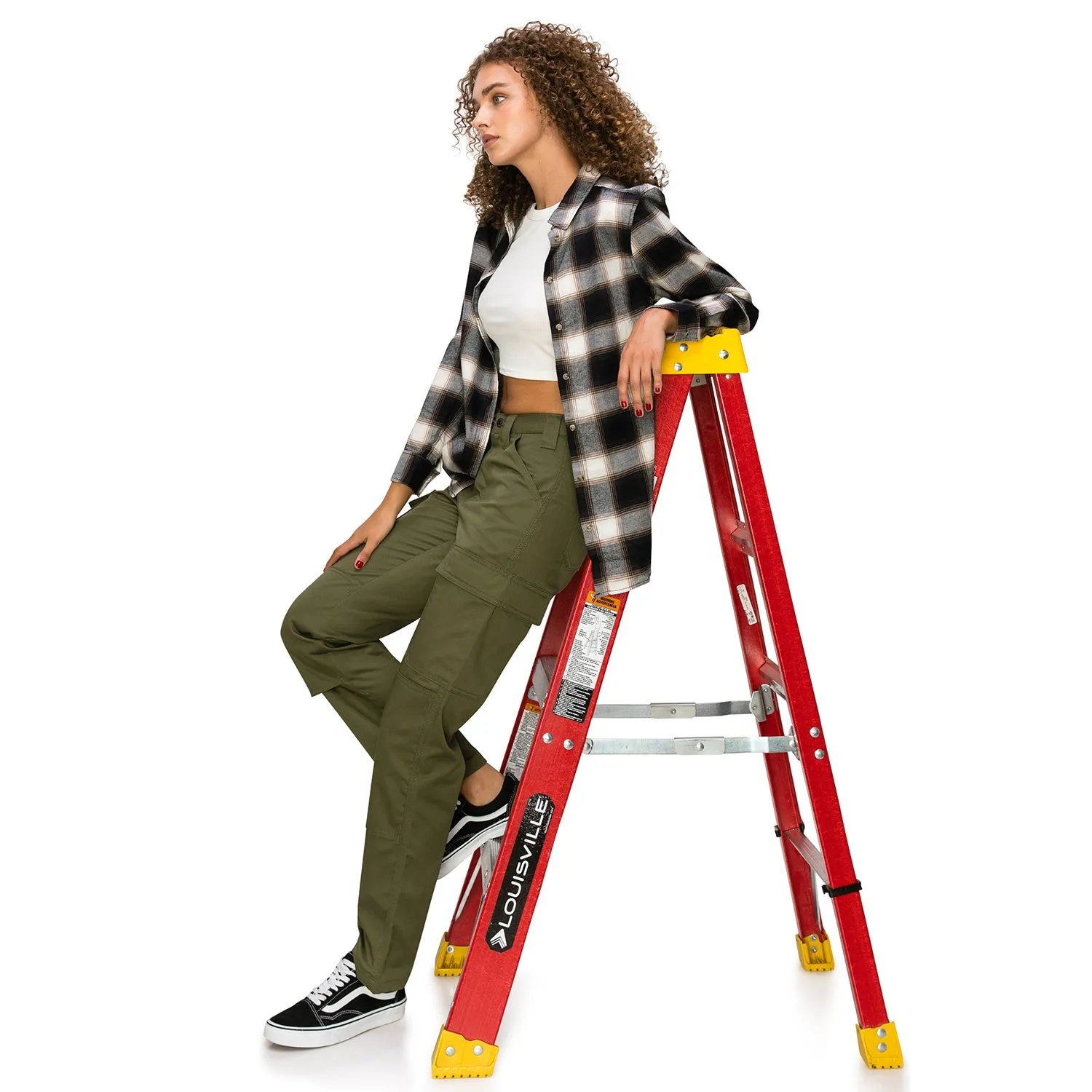 High Rise Slim Fit Cargo Work Pants - Olive