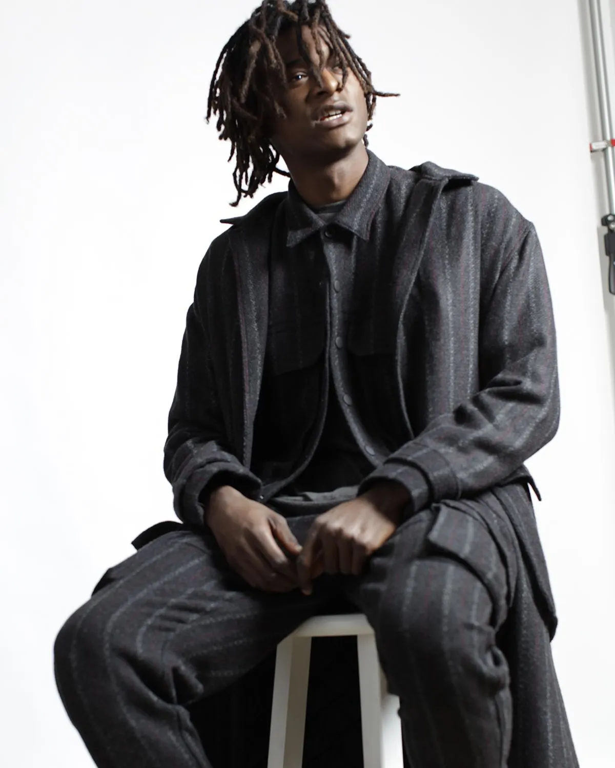 Honore Chalk Stripe Woven Overcoat (FINAL SALE)