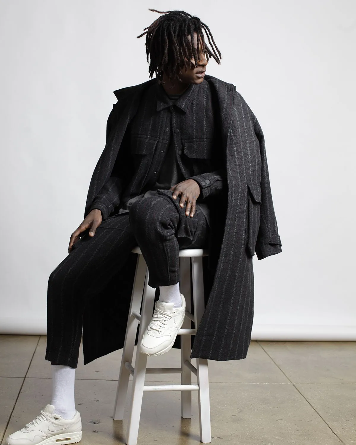 Honore Chalk Stripe Woven Overcoat (FINAL SALE)