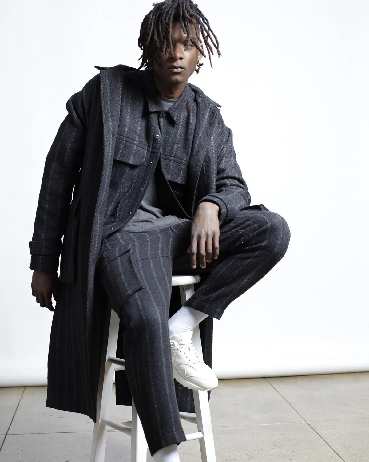 Honore Chalk Stripe Woven Overcoat (FINAL SALE)