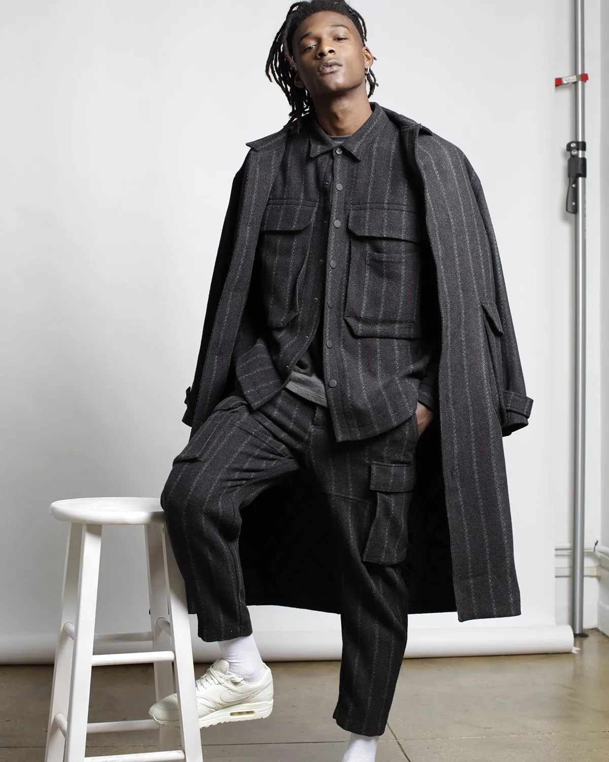 Honore Chalk Stripe Woven Overcoat (FINAL SALE)