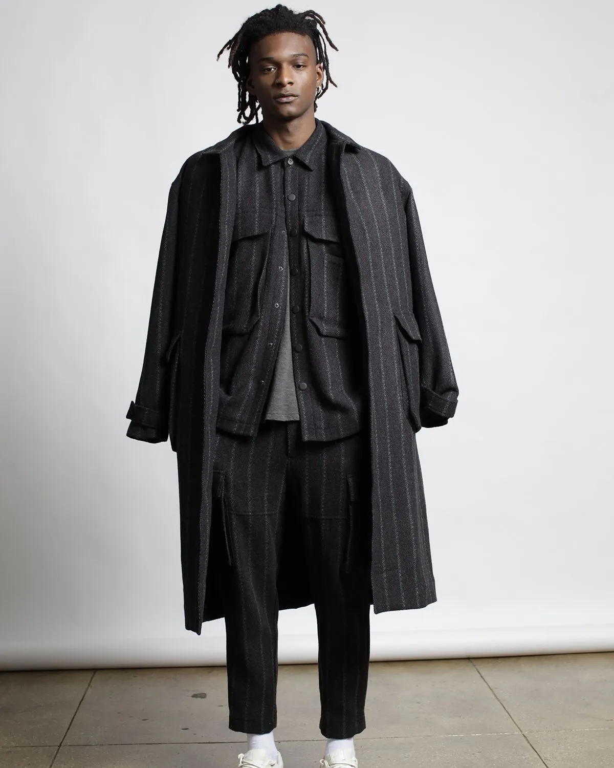 Honore Chalk Stripe Woven Overcoat (FINAL SALE)
