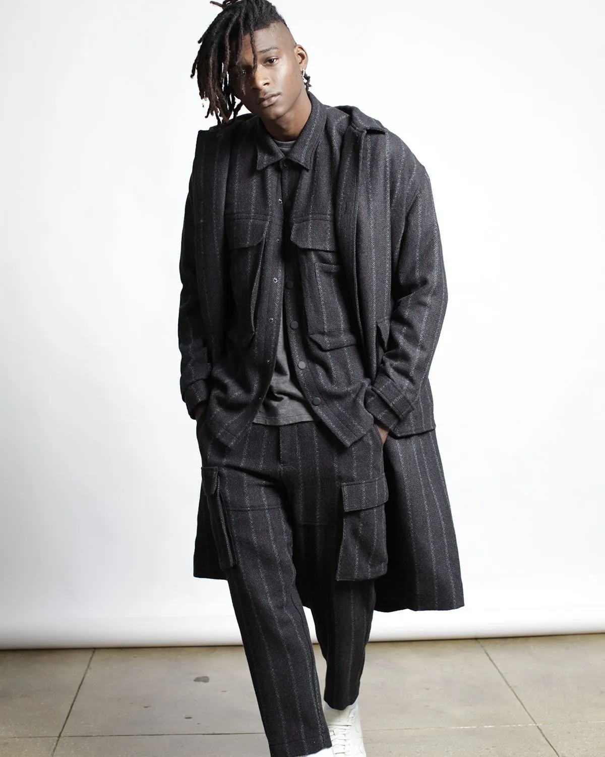 Honore Chalk Stripe Woven Overcoat (FINAL SALE)